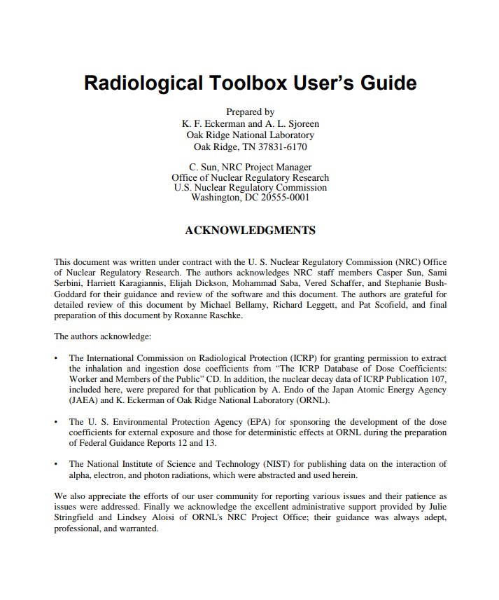Radiological Toolbox User’s Guide